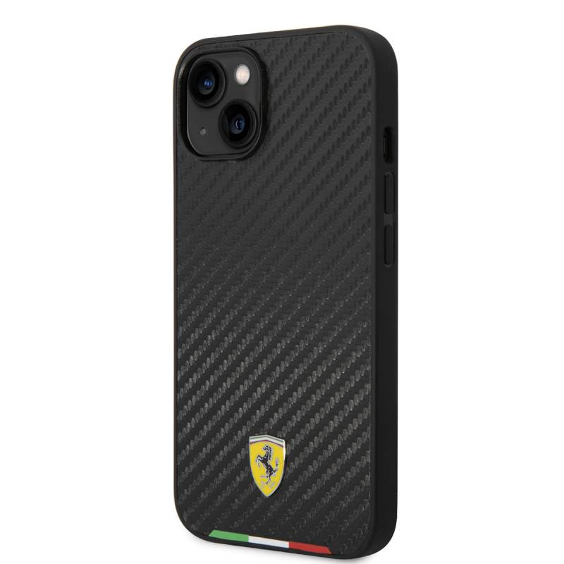 Apple iPhone 14 Kılıf Ferrari M-safe Şarj Özellikli Karbon İtalyan Bayrak Dizayn Kapak - 2