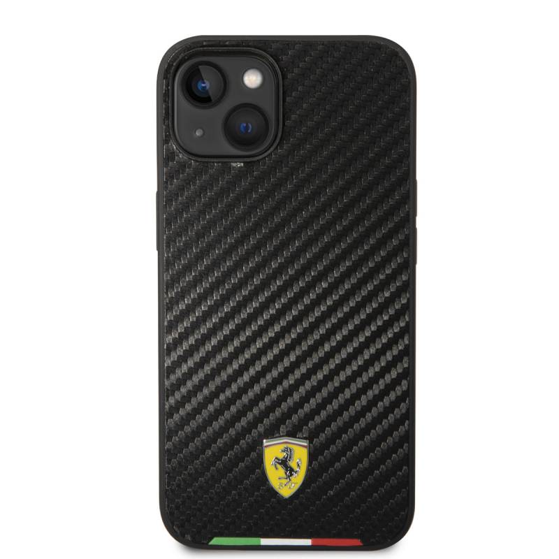 Apple iPhone 14 Kılıf Ferrari M-safe Şarj Özellikli Karbon İtalyan Bayrak Dizayn Kapak - 3