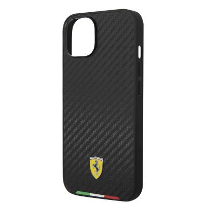 Apple iPhone 14 Kılıf Ferrari M-safe Şarj Özellikli Karbon İtalyan Bayrak Dizayn Kapak - 6