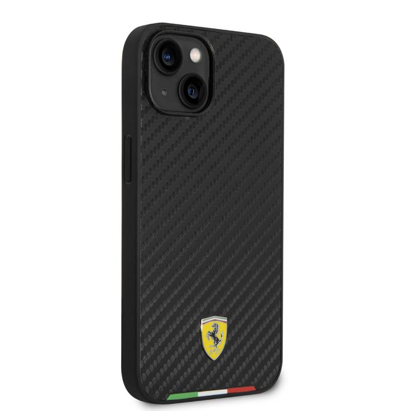 Apple iPhone 14 Kılıf Ferrari M-safe Şarj Özellikli Karbon İtalyan Bayrak Dizayn Kapak - 8