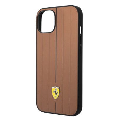 Apple iPhone 14 Kılıf Ferrari Orjinal Lisanslı Deri Arka Yüzey Metal Logolu Şerit Tasarımlı Kapak - 7