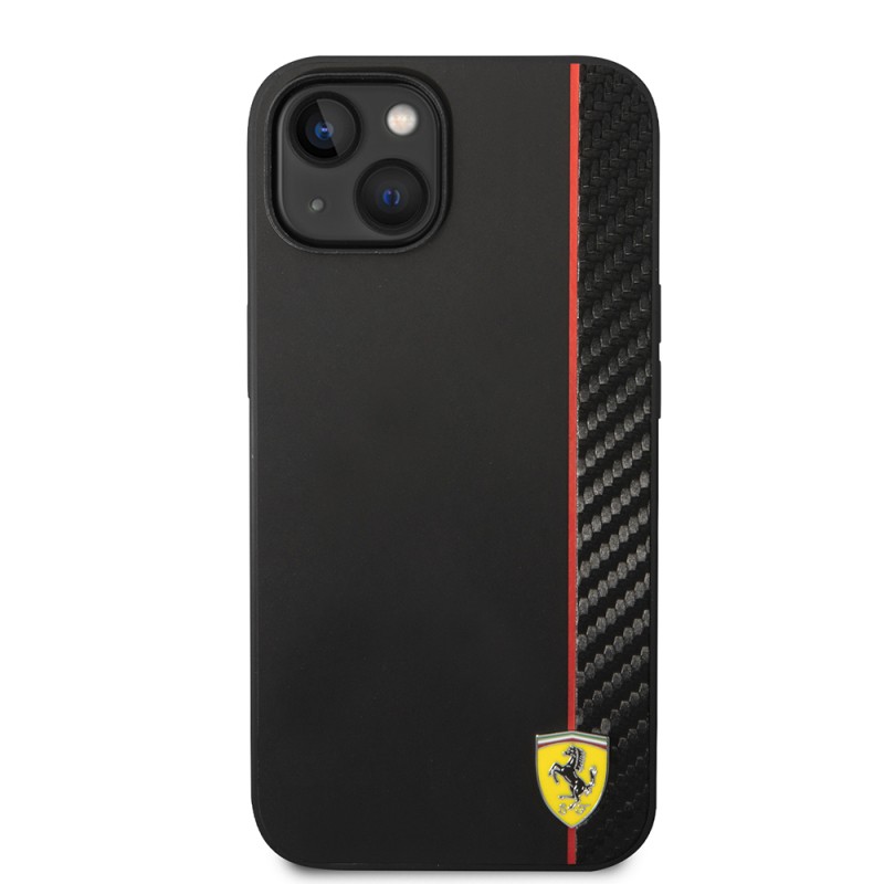 Apple iPhone 14 Kılıf Ferrari Orjinal Lisanslı M-safe Şarj Özellikli Pu Deri Ve Karbon Şeritli Dizayn Kapak - 12