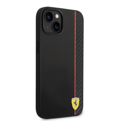 Apple iPhone 14 Kılıf Ferrari Orjinal Lisanslı M-safe Şarj Özellikli Pu Deri Ve Karbon Şeritli Dizayn Kapak - 13