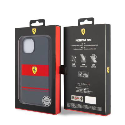 Apple iPhone 14 Kılıf Ferrari Orjinal Lisanslı M-safe Şarj Özellikli Yatay Çizgili Dizayn Kapak - 7