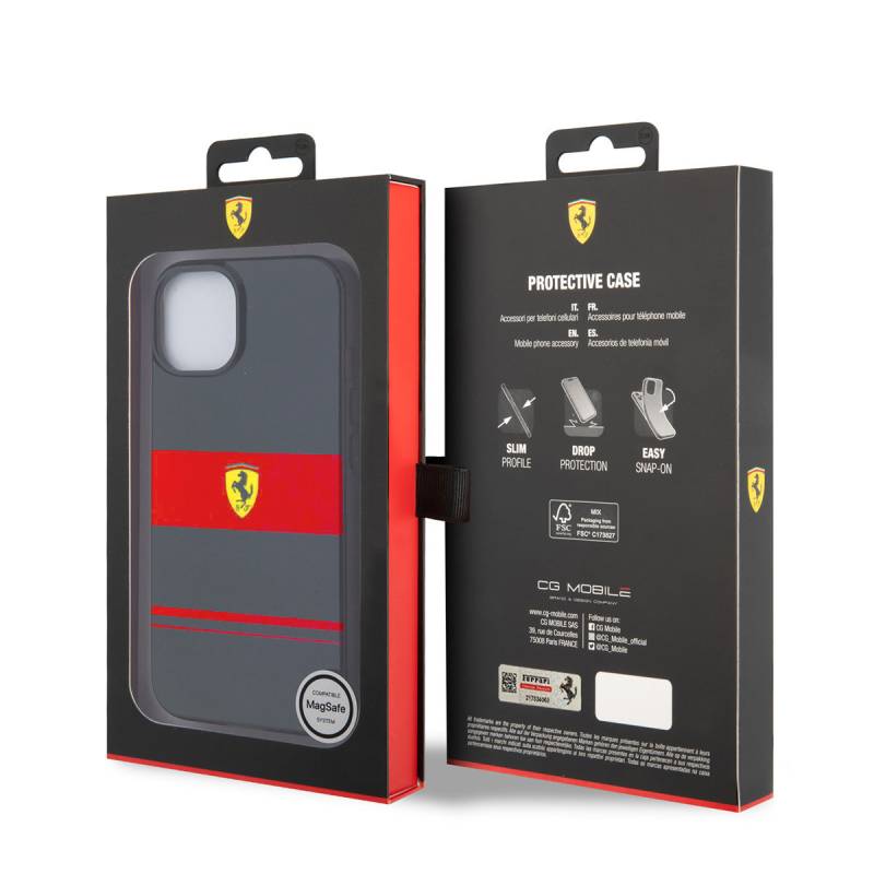 Apple iPhone 14 Kılıf Ferrari Orjinal Lisanslı M-safe Şarj Özellikli Yatay Çizgili Dizayn Kapak - 7