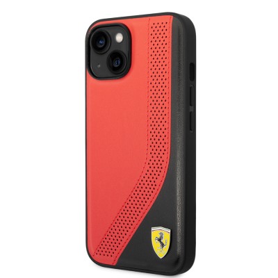 Apple iPhone 14 Kılıf Ferrari Orjinal Lisanslı Metal Logolu Deri Delikli Dikişli Dizayn Kapak - 3