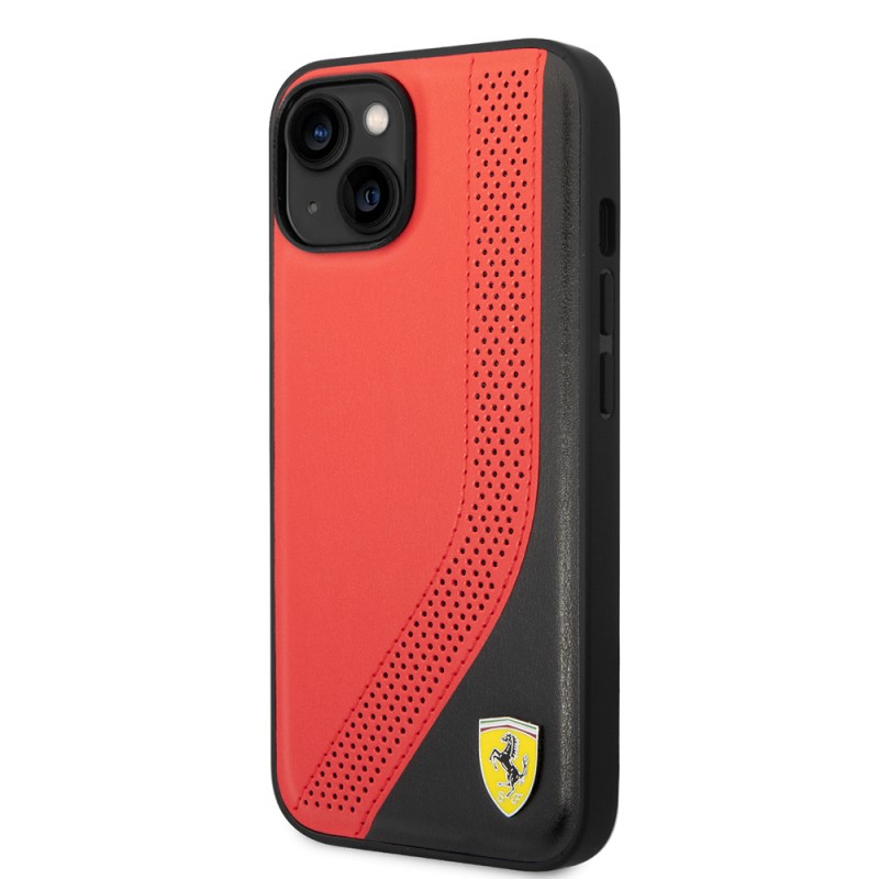 Apple iPhone 14 Kılıf Ferrari Orjinal Lisanslı Metal Logolu Deri Delikli Dikişli Dizayn Kapak - 3