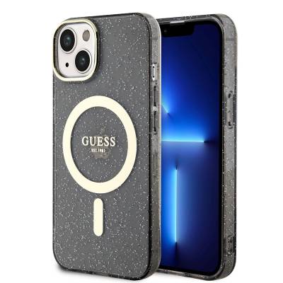 Apple iPhone 14 Kılıf GUESS M-safe Şarj Özellikli Glitter Kapak - Guess