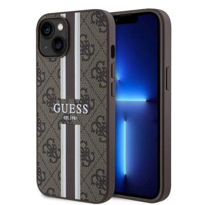 Apple iPhone 14 Kılıf Guess Orjinal Lisanslı M-safe Şarj Özellikli 4G Şerit Tasarımlı Printed Kapak - Guess