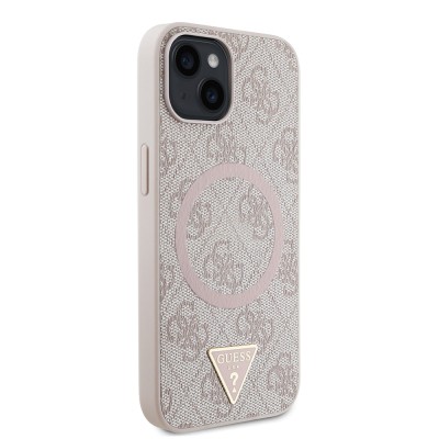 Apple iPhone 14 Kılıf Guess Orjinal Lisanslı M-safe Şarj Özellikli PU Üçgen Logo 4G Desenli Kapak - 5