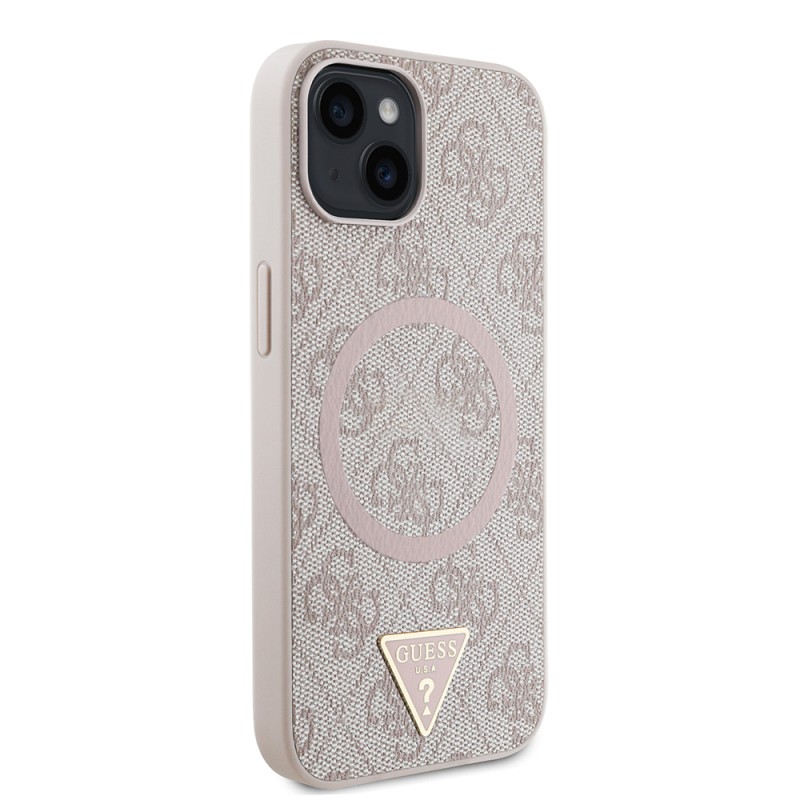 Apple iPhone 14 Kılıf Guess Orjinal Lisanslı M-safe Şarj Özellikli PU Üçgen Logo 4G Desenli Kapak - 5