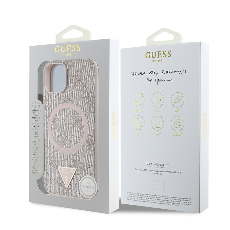 Apple iPhone 14 Kılıf Guess Orjinal Lisanslı M-safe Şarj Özellikli PU Üçgen Logo 4G Desenli Kapak - 9
