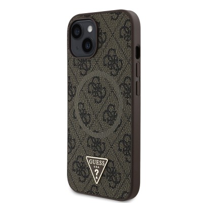 Apple iPhone 14 Kılıf Guess Orjinal Lisanslı M-safe Şarj Özellikli PU Üçgen Logo 4G Desenli Kapak - 11