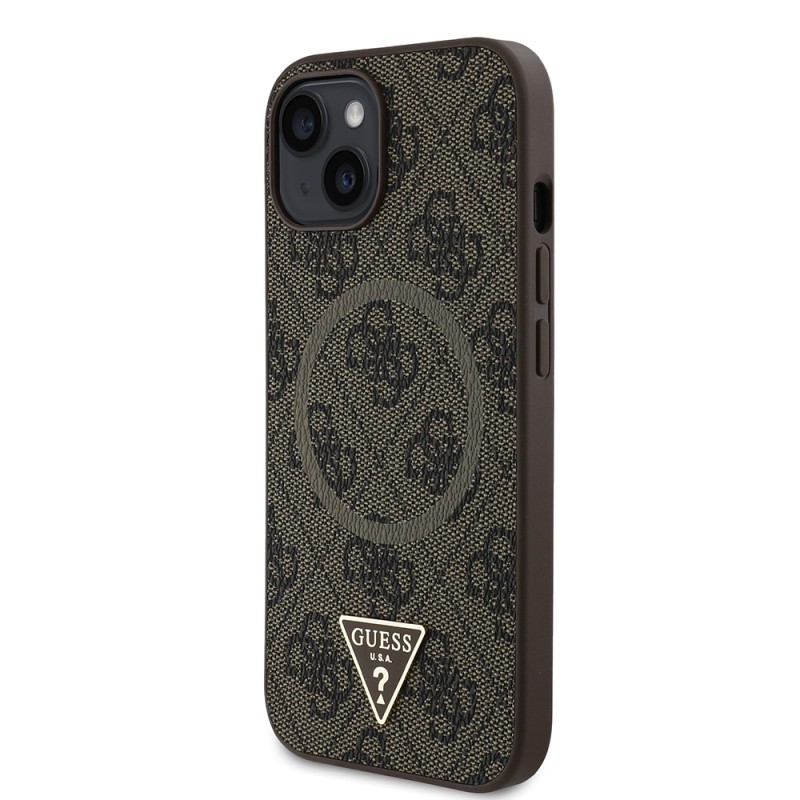 Apple iPhone 14 Kılıf Guess Orjinal Lisanslı M-safe Şarj Özellikli PU Üçgen Logo 4G Desenli Kapak - 11