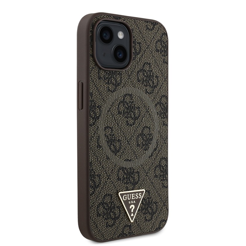 Apple iPhone 14 Kılıf Guess Orjinal Lisanslı M-safe Şarj Özellikli PU Üçgen Logo 4G Desenli Kapak - 13