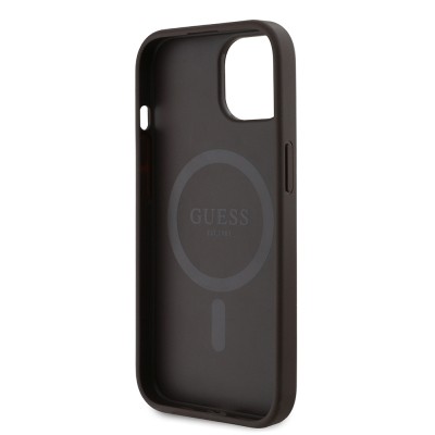 Apple iPhone 14 Kılıf Guess Orjinal Lisanslı M-safe Şarj Özellikli PU Üçgen Logo 4G Desenli Kapak - 16