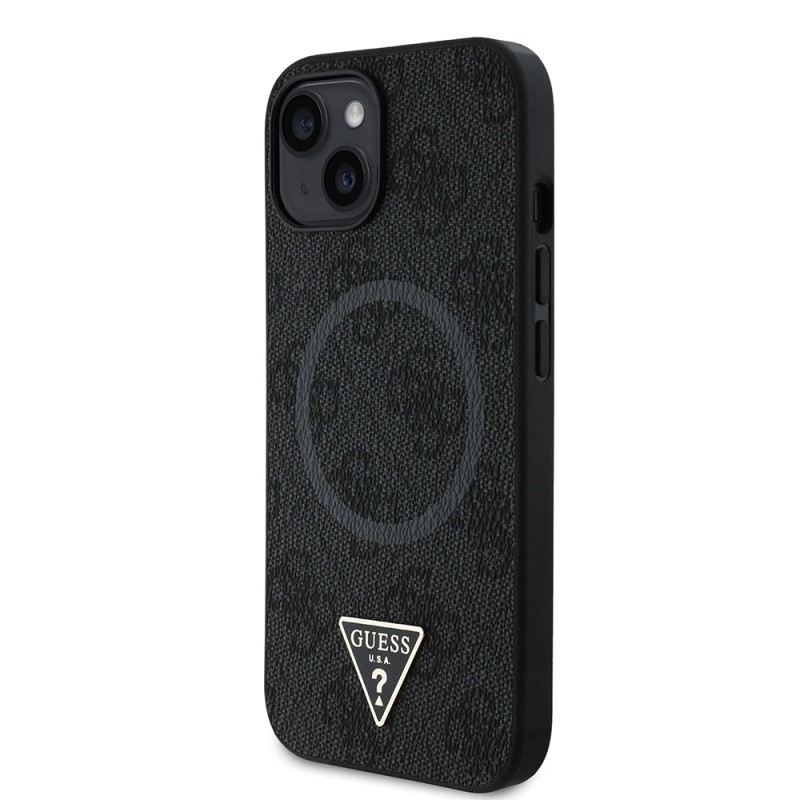 Apple iPhone 14 Kılıf Guess Orjinal Lisanslı M-safe Şarj Özellikli PU Üçgen Logo 4G Desenli Kapak - 19