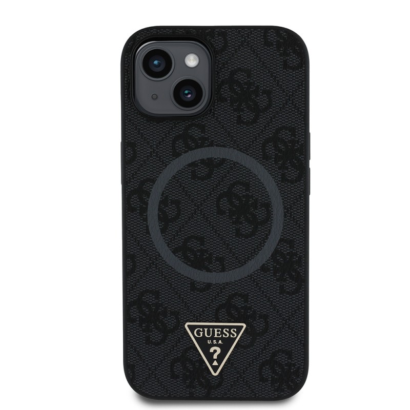 Apple iPhone 14 Kılıf Guess Orjinal Lisanslı M-safe Şarj Özellikli PU Üçgen Logo 4G Desenli Kapak - 20