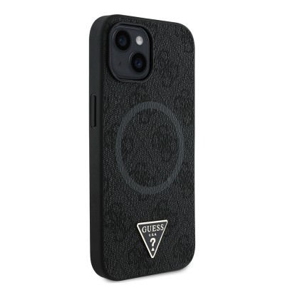 Apple iPhone 14 Kılıf Guess Orjinal Lisanslı M-safe Şarj Özellikli PU Üçgen Logo 4G Desenli Kapak - 21