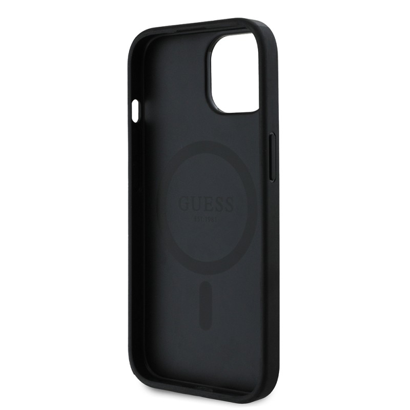 Apple iPhone 14 Kılıf Guess Orjinal Lisanslı M-safe Şarj Özellikli PU Üçgen Logo 4G Desenli Kapak - 24