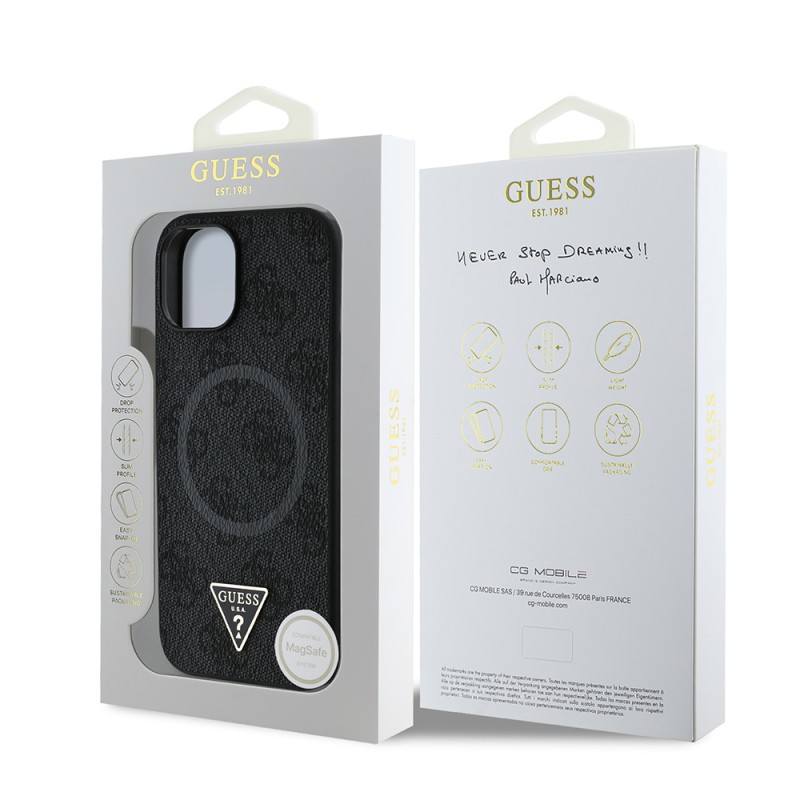 Apple iPhone 14 Kılıf Guess Orjinal Lisanslı M-safe Şarj Özellikli PU Üçgen Logo 4G Desenli Kapak - 25