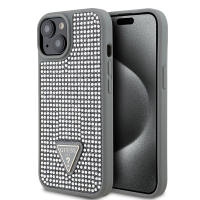 Apple iPhone 14 Kılıf Guess Orjinal Lisanslı Taşlı Arka Yüzey Üçgen Logolu Kapak - Guess