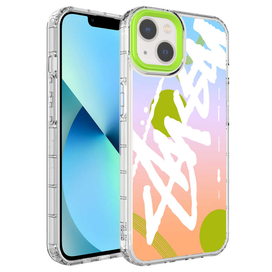 Apple iPhone 14 Kılıf Kamera Korumalı Renkli Desenli Sert Silikon Zore Korn Kapak - NO2