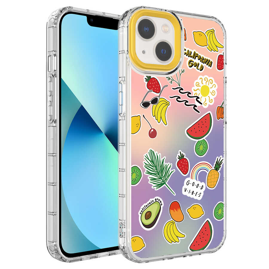 Apple iPhone 14 Kılıf Kamera Korumalı Renkli Desenli Sert Silikon Zore Korn Kapak - NO4