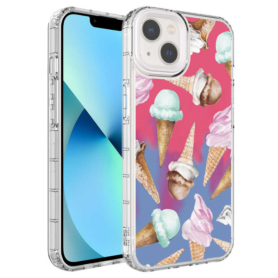 Apple iPhone 14 Kılıf Kamera Korumalı Renkli Desenli Sert Silikon Zore Korn Kapak - NO9