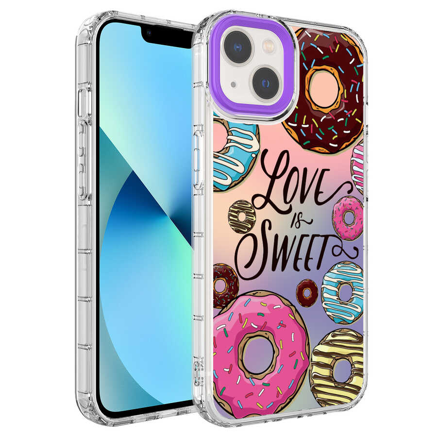 Apple iPhone 14 Kılıf Kamera Korumalı Renkli Desenli Sert Silikon Zore Korn Kapak - NO11