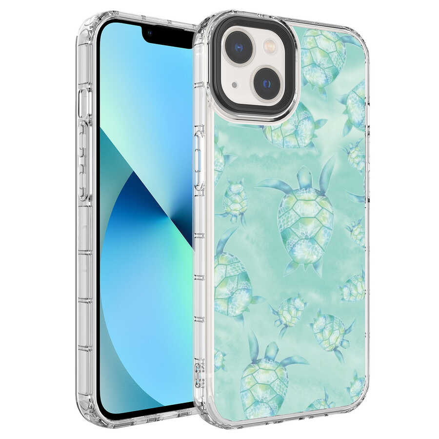 Apple iPhone 14 Kılıf Kamera Korumalı Renkli Desenli Sert Silikon Zore Korn Kapak - NO13