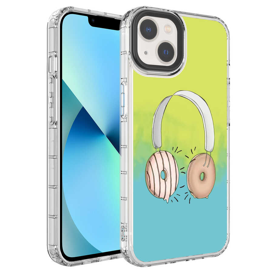 Apple iPhone 14 Kılıf Kamera Korumalı Renkli Desenli Sert Silikon Zore Korn Kapak - NO14