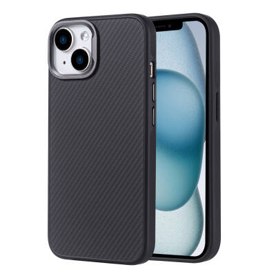 Apple iPhone 14 Kılıf M-safe Şarj Özellikli Karbon Fiber Görünümlü Zore Troy Kapak - Zore