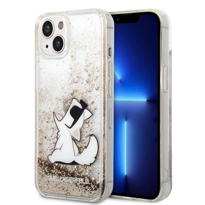 Apple iPhone 14 Kılıf Karl Lagerfeld Sıvılı Simli Choupette Dizayn Kapak - Karl Lagerfeld