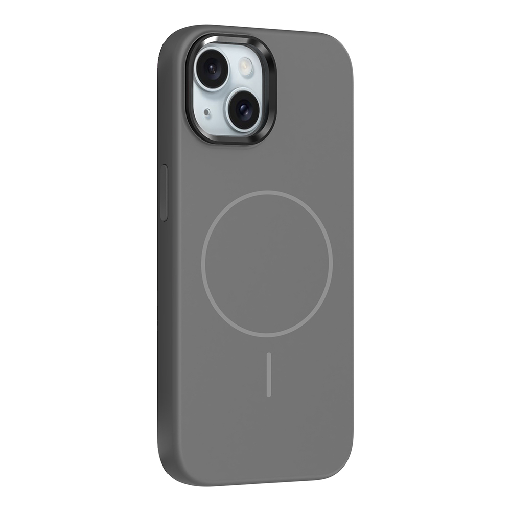 iPhone 14 Kılıf M-Safe Şarj Özellikli Metal Kamera Çerçeveli NXXA Edi Silikon Kapak - Koyu Gri