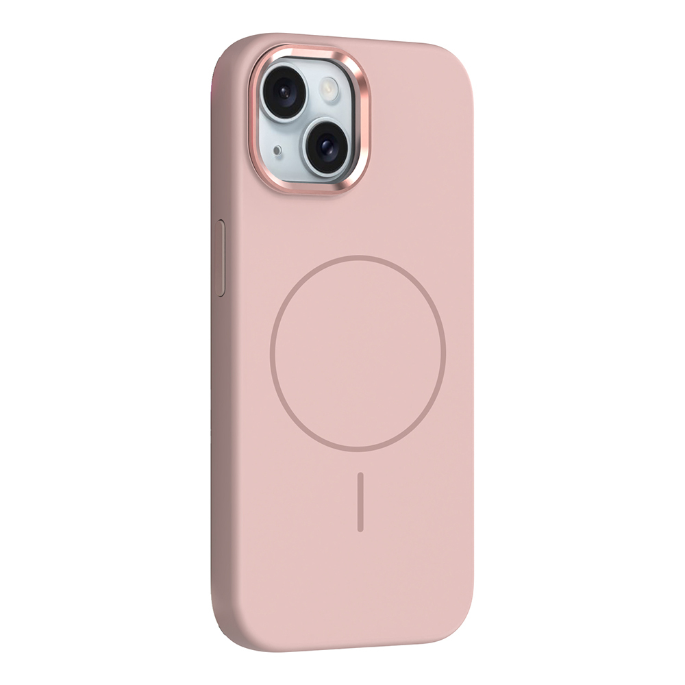 iPhone 14 Kılıf M-Safe Şarj Özellikli Metal Kamera Çerçeveli NXXA Edi Silikon Kapak - Rose Gold