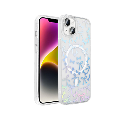 Apple iPhone 14 Kılıf M-Safe Şarj Özellikli Şeffaf Zore Folk Sert Kapak - Zore