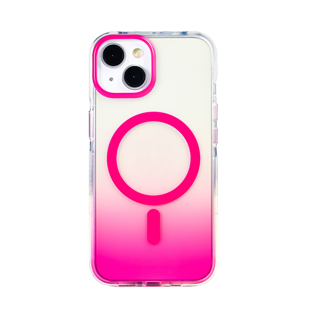 iPhone 14 Kılıf M-safe Şarj Özellikli Transparan Renk Geçişli NXXA Toros Kapak - Rose Pembe