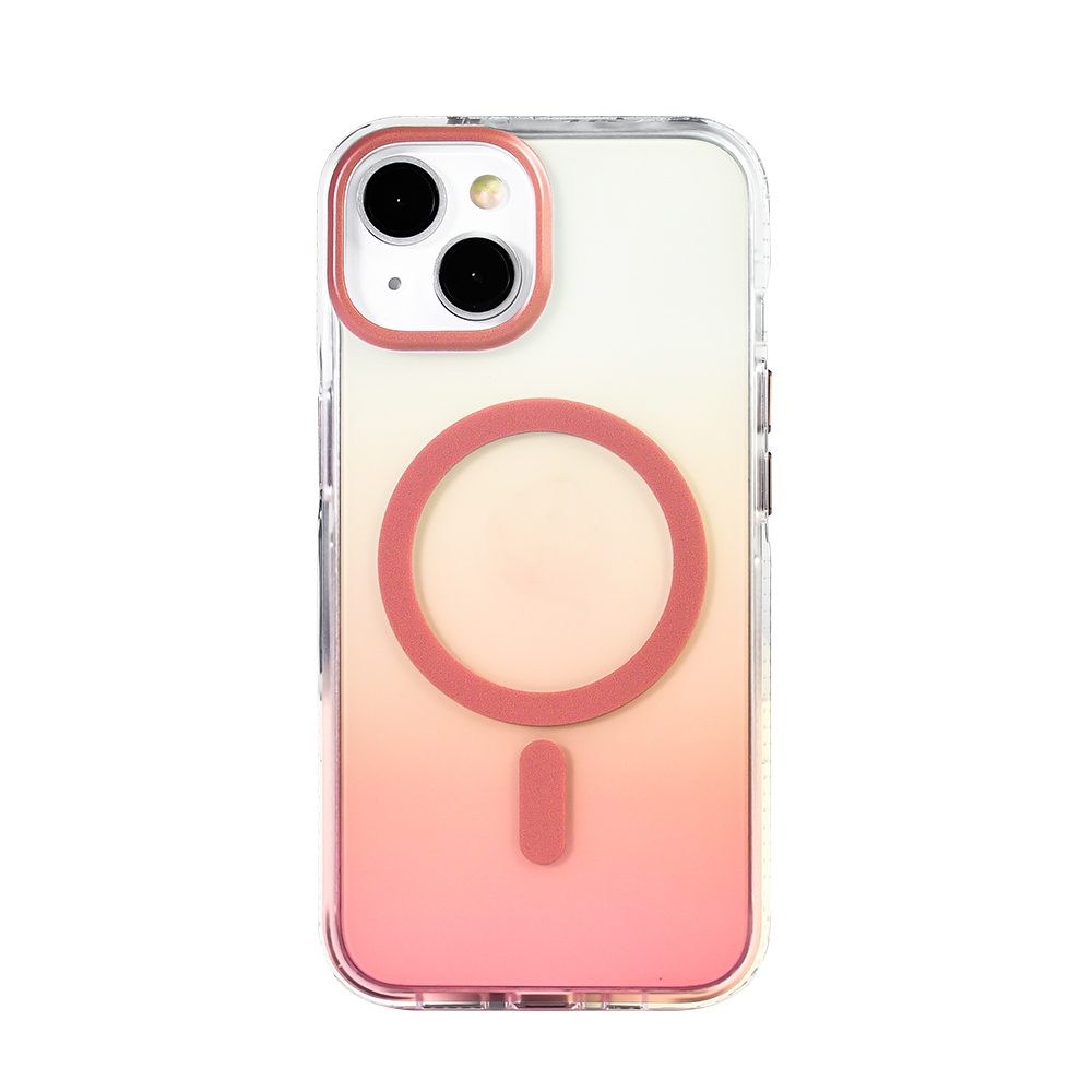 iPhone 14 Kılıf M-safe Şarj Özellikli Transparan Renk Geçişli NXXA Toros Kapak - Rose Gold