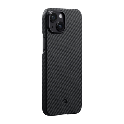 Apple iPhone 14 Kılıf M-safe Şarj Özellikli 1500D Aramid Fiber Pitaka Ultra-Slim Classic Serisi Black-Grey Twill Kapak - Pitaka