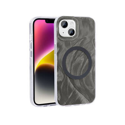 Apple iPhone 14 Kılıf M-safe Şarj Özellikli Fırça Boya Desenli Zore Palet Kapak - Zore