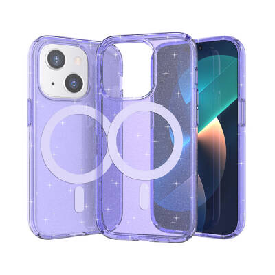 Apple iPhone 14 Kılıf M-safe Şarj Özellikli Parlayan Simli Saydam Renkli Zore Allstar Kapak - Zore