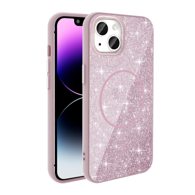 Apple iPhone 14 Kılıf M-safe Şarj Özellikli Parlayan Simli Zore Okso Kapak - Zore