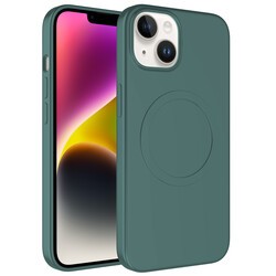 Apple iPhone 14 Kılıf M-safe Wireless Şarj Özellikli Pastel Renk Silikon Zore Plas Kapak Koyu Yeşil