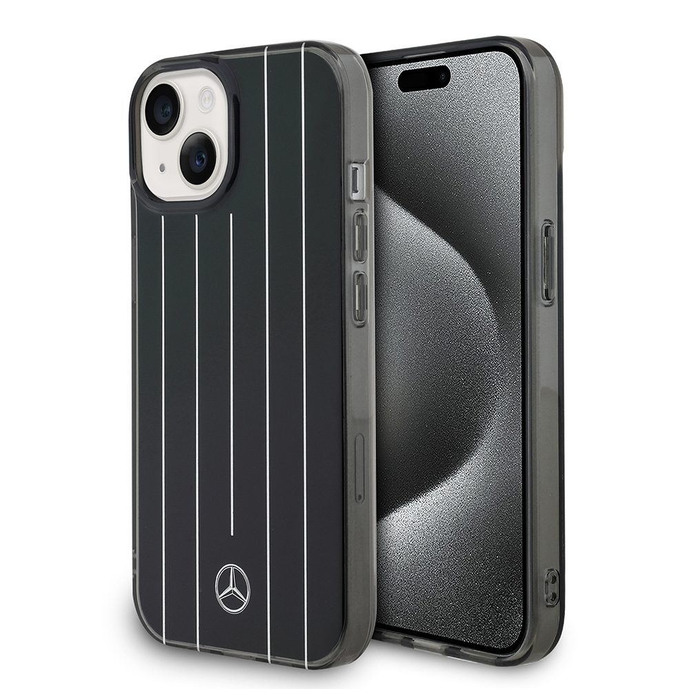 Apple iPhone 14 Kılıf Mercedes Benz Orjinal Lisanslı New Urban 3 Sert PC Paralel Çizgi Desenli Kapak - Siyah