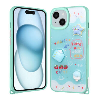 Apple iPhone 14 Kılıf Parlayan Simli Kabartma Figürlü Zore Cevze Kapak - Zore