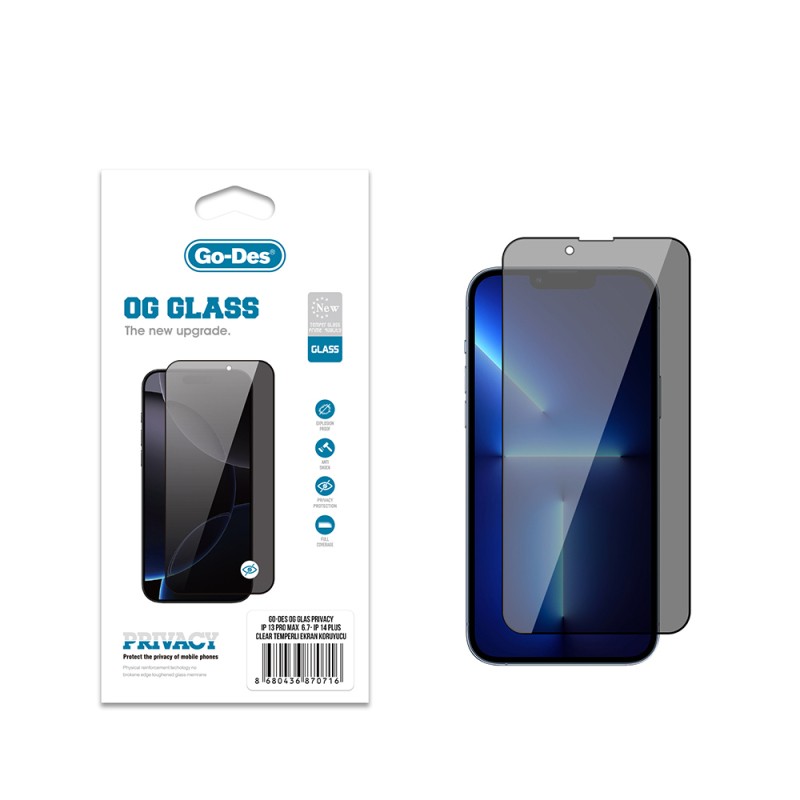 Apple iPhone 14 Plus Go Des OG Glass Privacy Antistatik Temperli Cam Ekran Koruyucu - 1