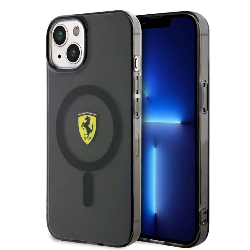 Apple iPhone 14 Plus Kılıf Ferrari M-safe Şarj Özellikli Yarı Transparan Dizayn Kapak - 1