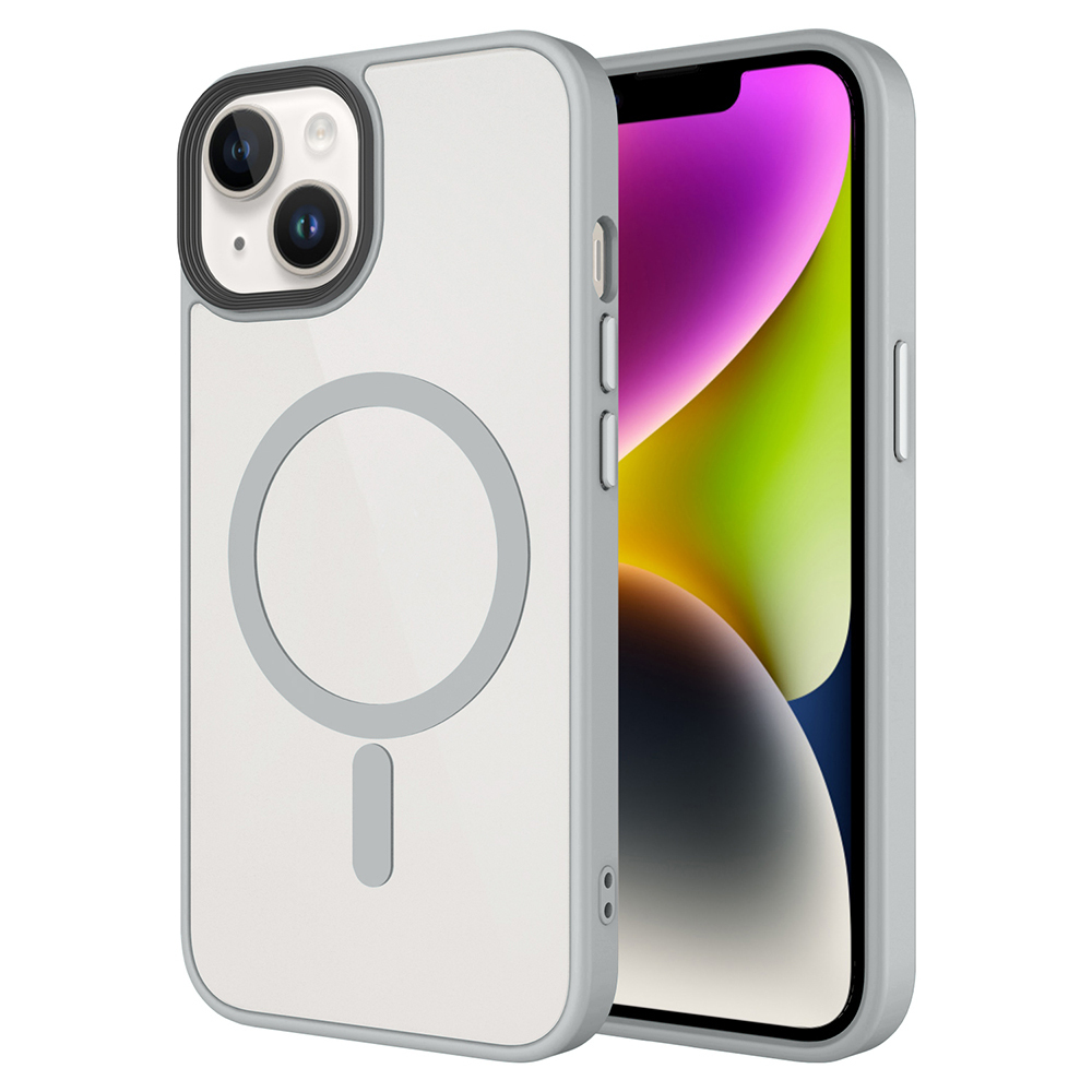 iPhone 14 Plus Kılıf Mat Arka Yüzey Wireless Şarj Özellikli Zore Flet M-safe Kapak - Gri