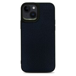 Apple iPhone 14 Plus Kılıf Soft Deri Metal Kamera Çerçeveli Kajsa Litchi Kapak Siyah